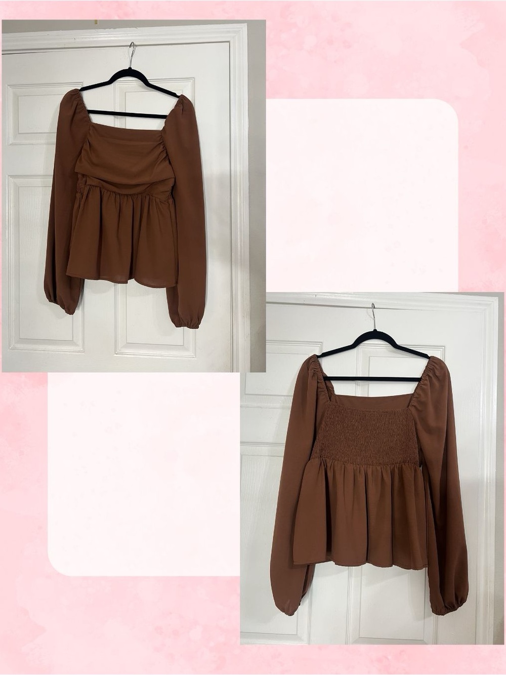 Brown Long-Sleeve Peplum Top